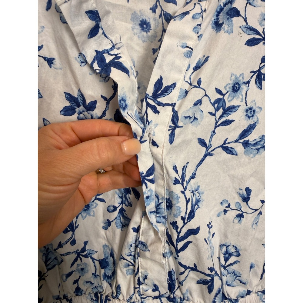 French Connection M Cotton Long Midi Dress Blue White Floral Coastal Cottage - Picture 5 of 10